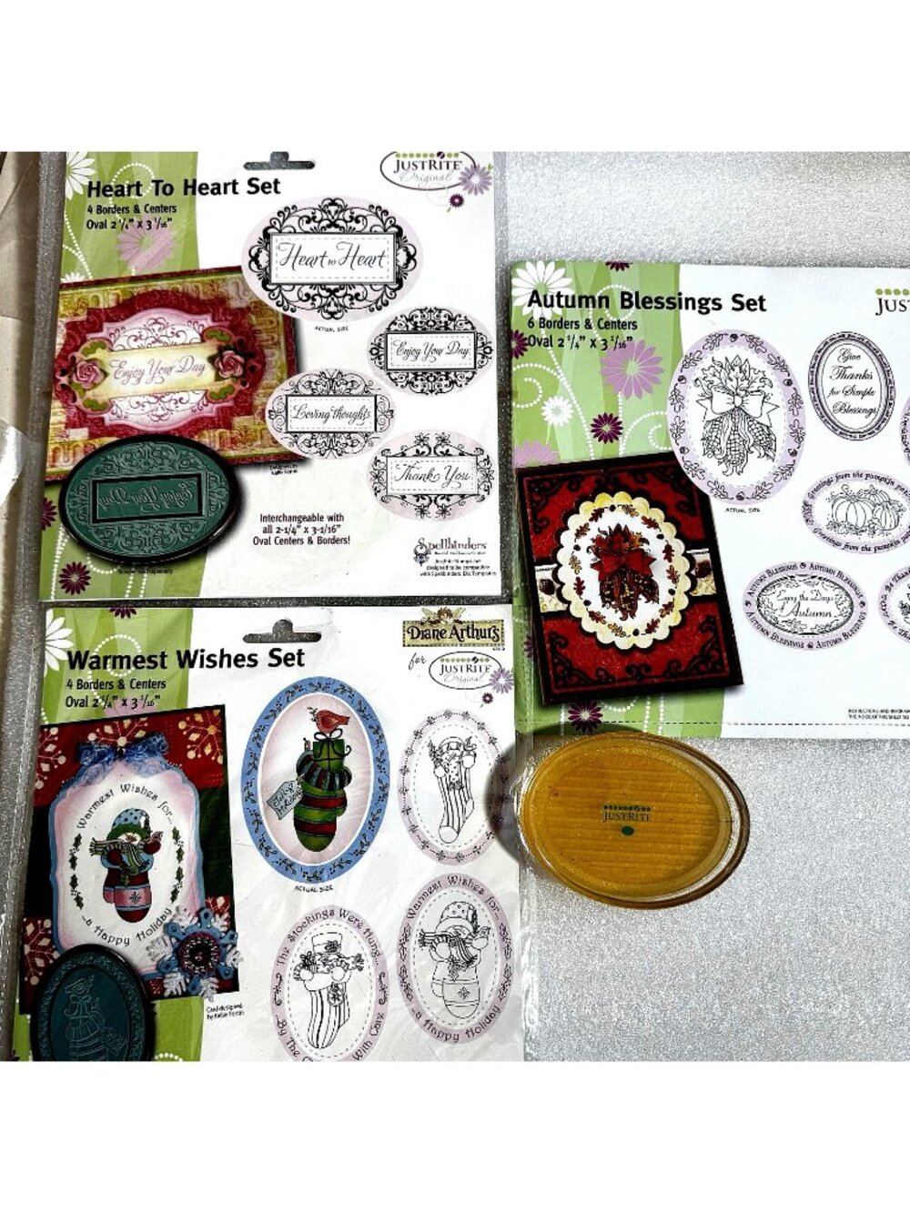 Lot of 3 Justrite stamp sets and 1 oval Stamper Autumn and Christmas sets